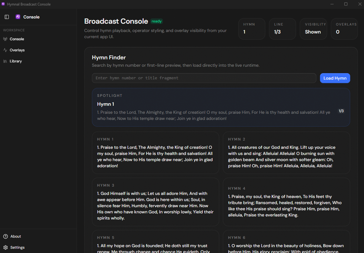 Hymnal Broadcast Console